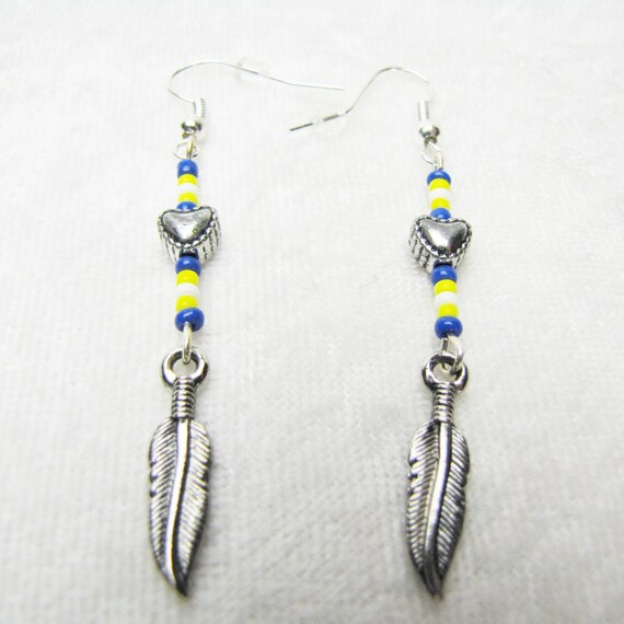 Ethnic Beaded Feather Dangle Earrings, Tribal Boh… - image 9