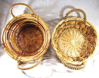 Cottage Core Table Décor, Woven Wicker Baskets With Handles, Nesting Round Bread Basket, Vintage Country Rustic Home