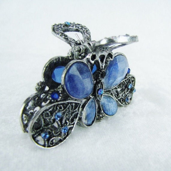 Vintage Butterfly Blue Crystal Hair Clip, Cute Ha… - image 6