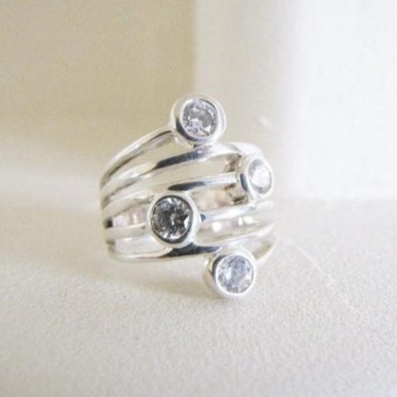 Silver and Crystal Boho Stacking Ring, Unique Sta… - image 10