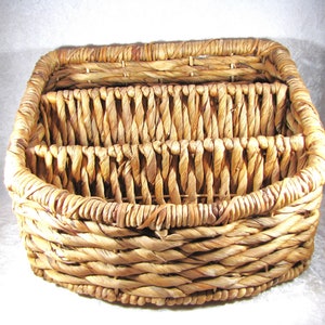 Home Office Decor Accents, Rustic Rattan Desk or Entryway Organizer, Letter and Mail Holder with Tiered Compartments, Housewarming Gifts
