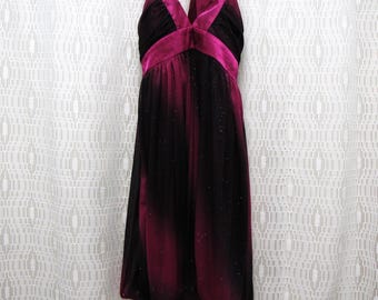 Sexy Cocktail Party, Dinner and Dance, Special Event, Sparkly Metallic Purple & Black Open Back Halter Dress, Plunge Neckline, Size S