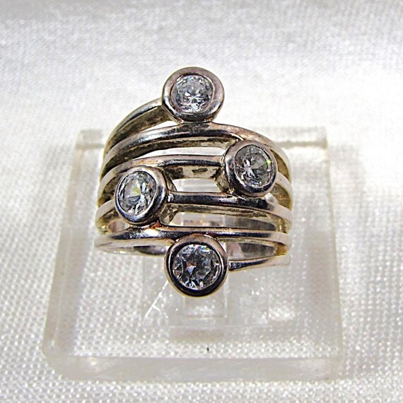 Silver and Crystal Boho Stacking Ring, Unique Sta… - image 6
