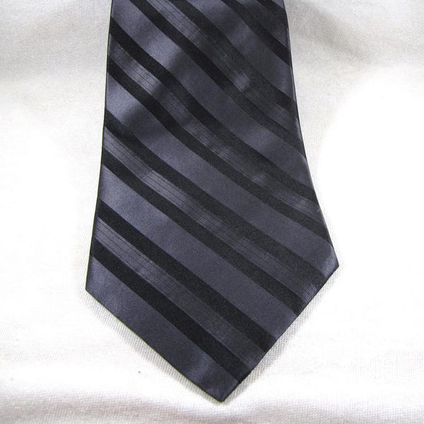 Vintage Mens Striped Necktie, 100% Silk , Gray and Black by Irvine Park Made in the USA
