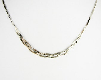 Unique Sterling Silver Woven Necklace, Modern Braided 18 Inch Sterling Chain,  Wife Jewelry Gift For Her