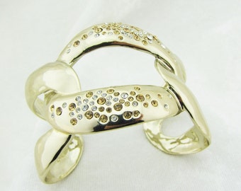 Gold Crystal Love Knot Cuff Bracelet: Wide Boho Bangle