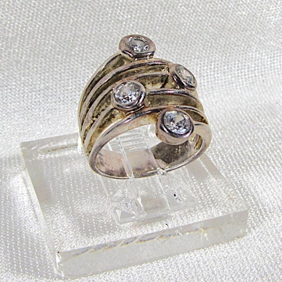 Silver and Crystal Boho Stacking Ring, Unique Sta… - image 3