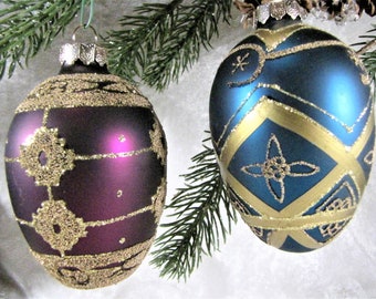 Christmas Holiday Ornaments Set, Unique Vintage Family Tree Decorations, Glass Gold Glitter Christmas Baubles Tree Décor
