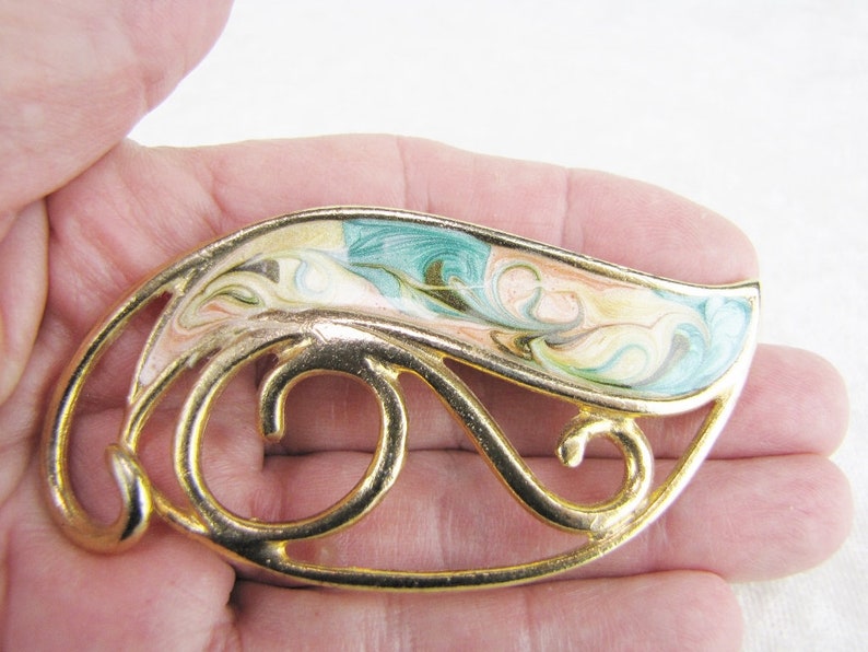 Enamel Pin, Turquoise and Pastel Brooch Pin, Gold Costume Jewelry, Wife ...
