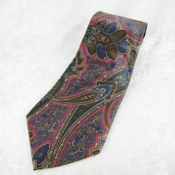 Men's Vintage Colorful Necktie, 100% Silk Tie, Pa… - image 1