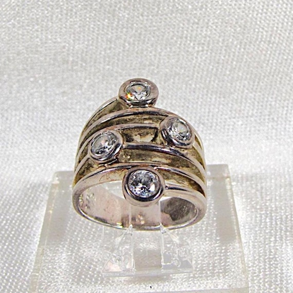 Silver and Crystal Boho Stacking Ring, Unique Sta… - image 8