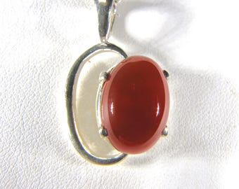 Red Stone Carnelian Sterling Silver Oval Choker Necklace, Modern Geometric Spinner Pendant, Unique Gifts For Her