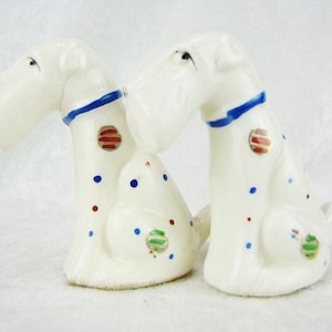 Vintage Scottie Dog Salt and Pepper Shakers, Shabby Chic Unique Kitschy Ceramic Porcelain Tableware,  Gift For Her, Stocking Stuffer