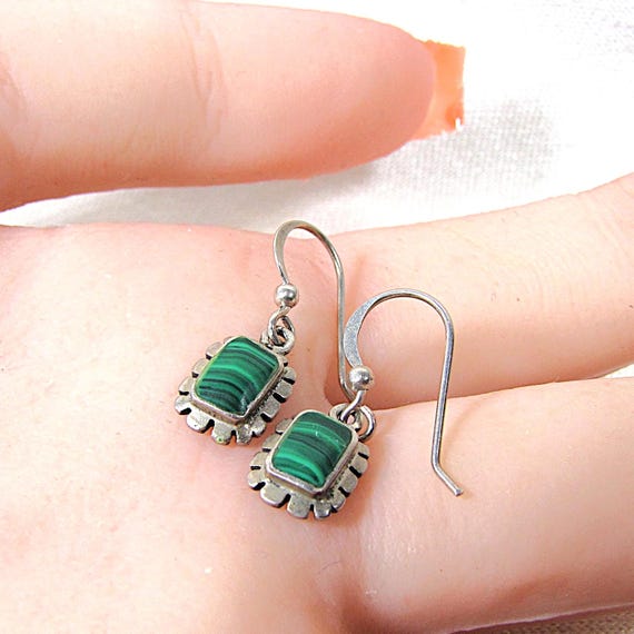 Sterling Silver Dangle Drop Malachite Western Ear… - image 7