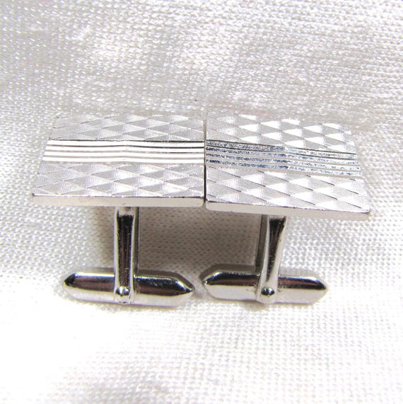 Classic Rectangular Silver Vintage Cufflinks, Men… - image 5