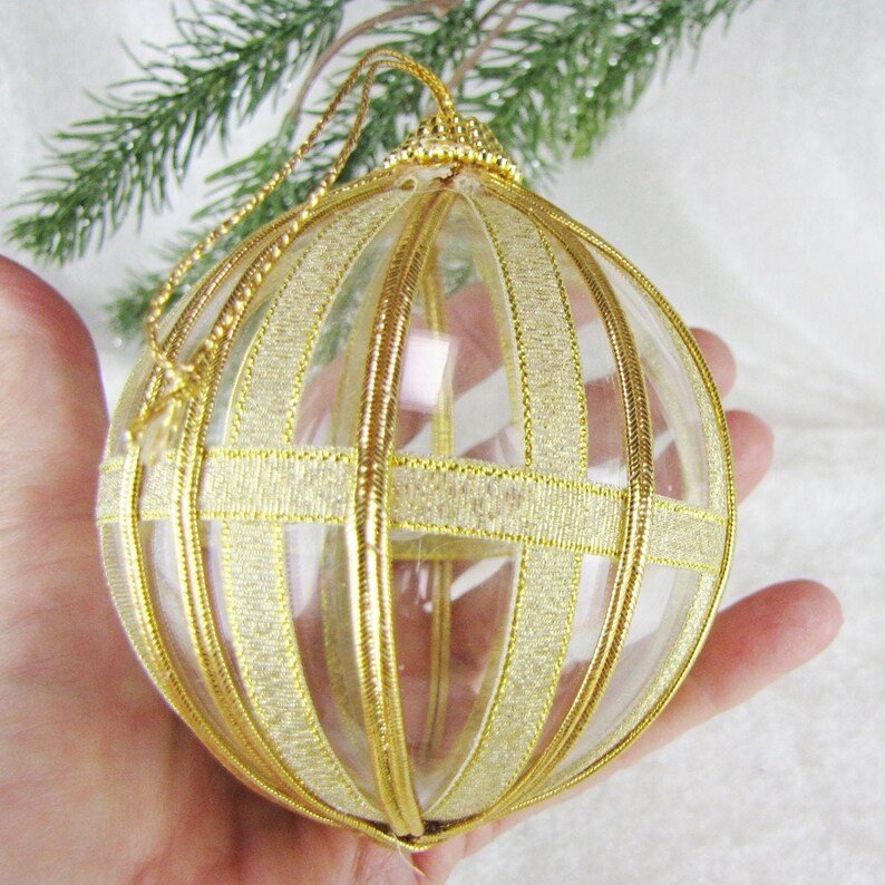 Clear Glass Christmas Holiday Ornaments Vintage Fancy Gold Etsy