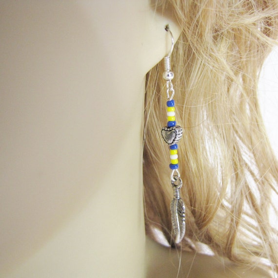 Ethnic Beaded Feather Dangle Earrings, Tribal Boh… - image 5