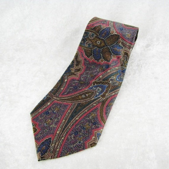 Men's Vintage Colorful Necktie, 100% Silk Tie, Pa… - image 3