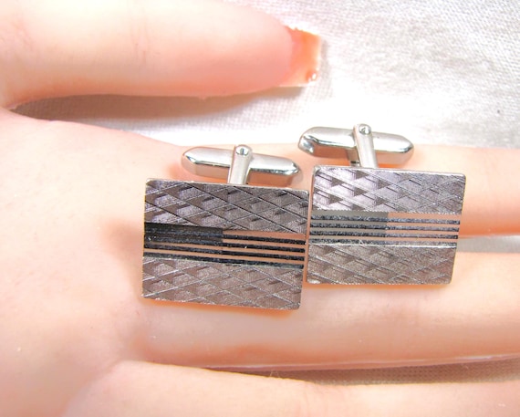 Classic Rectangular Silver Vintage Cufflinks, Men… - image 3