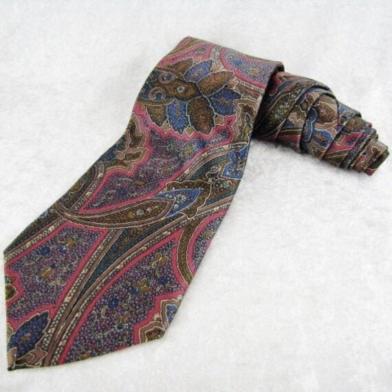 Men's Vintage Colorful Necktie, 100% Silk Tie, Pa… - image 2