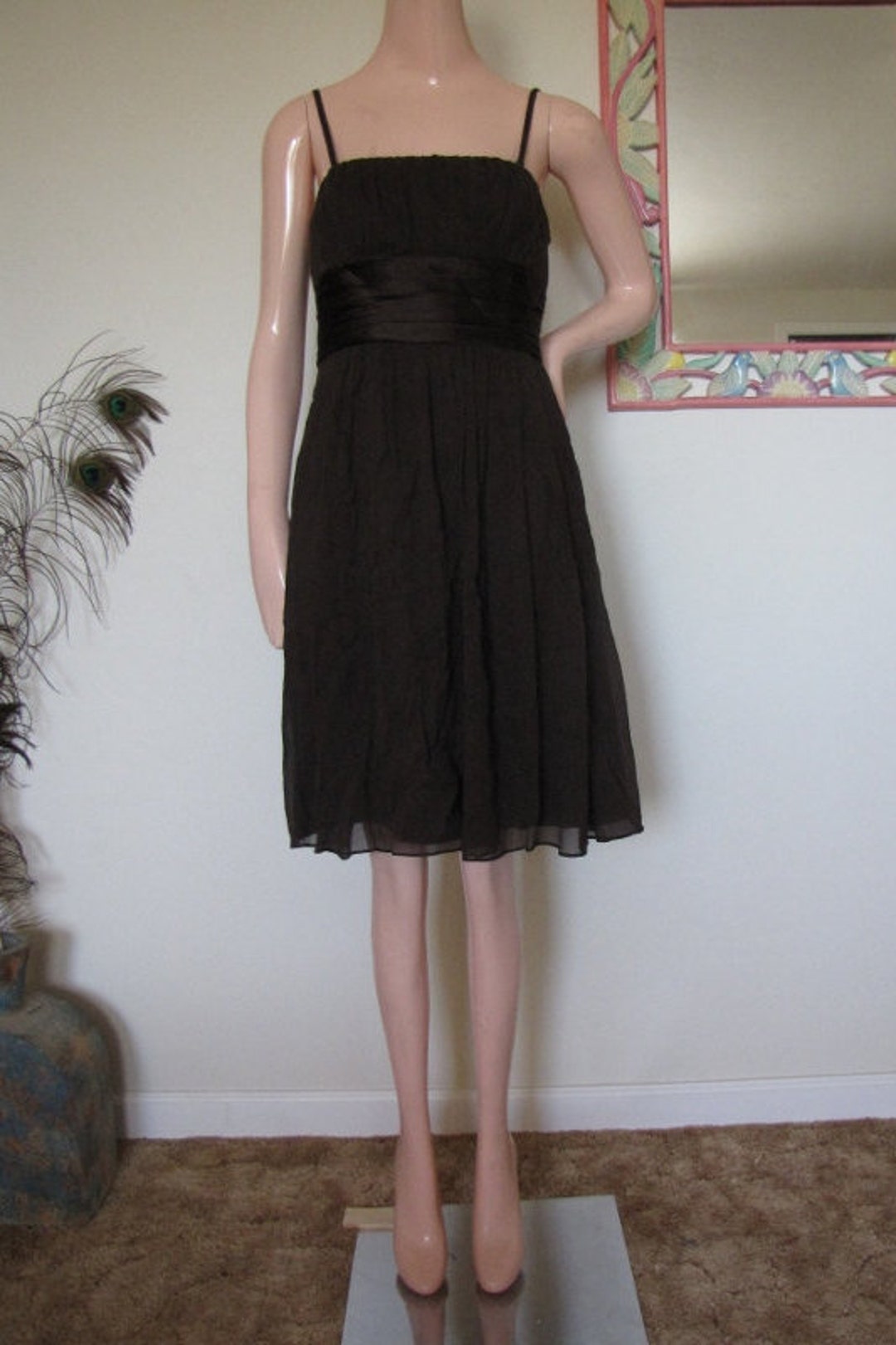 Formal Vintage Brown Silk Evening Gown, Empire Waist Cocktail Party ...