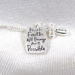Silver Cross Pendant Necklace, Small Simple Dainty Religious, Minimalist Sterling Silver Cross With Inspirational Message Charm