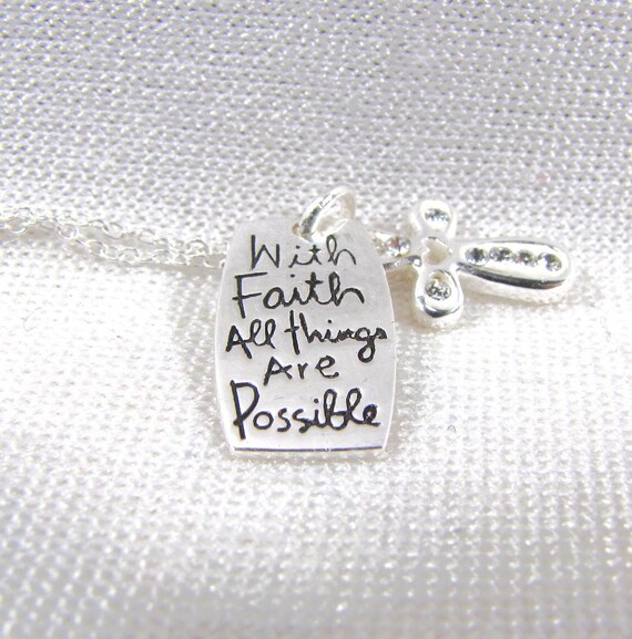 Silver Cross Pendant Necklace, Small Simple Dainty Religious, Minimalist Sterling Silver Cross With Inspirational Message Charm