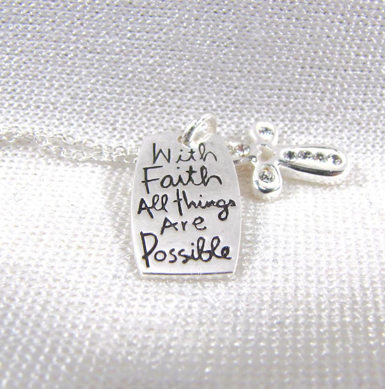 Silver Cross Pendant Necklace, Small Simple Dainty Religious, Minimalist Sterling Silver Cross With Inspirational Message Charm
