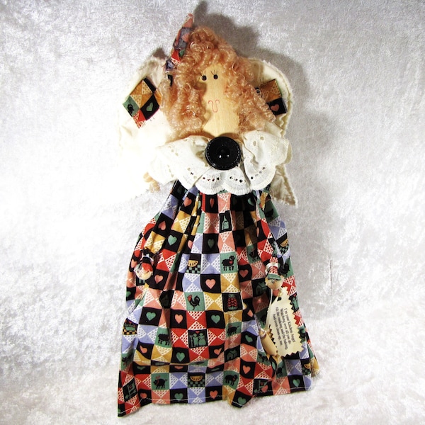 Fabric and Wooden Spoon Kitchen Angel Doll, , Primitive Cottagecore Art Decor