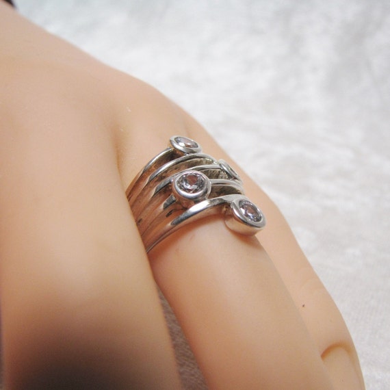 Silver and Crystal Boho Stacking Ring, Unique Sta… - image 5