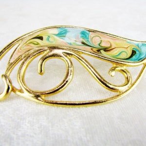 Enamel Pin, Turquoise and Pastel Brooch Pin, Gold Costume Jewelry, Wife Her Sister Gift, Vintage Gifts For Her