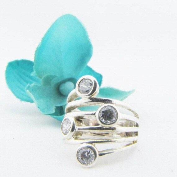 Silver and Crystal Boho Stacking Ring, Unique Sta… - image 4