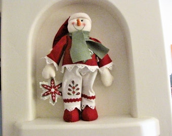 Cloth Doll Christmas Snowman Décor and Decorations, Unique Vintage Plush Fabric, 20 inches tall