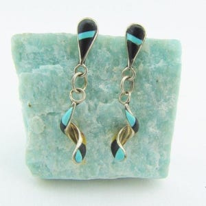 Sterling Silber Türkis eingelegte Ohrringe, Spirale Stein