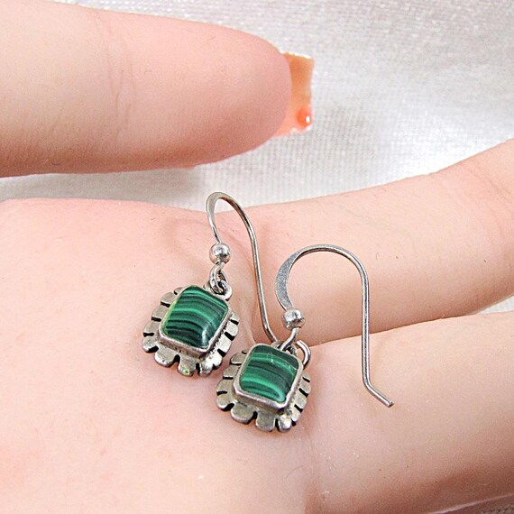 Sterling Silver Dangle Drop Malachite Western Ear… - image 4