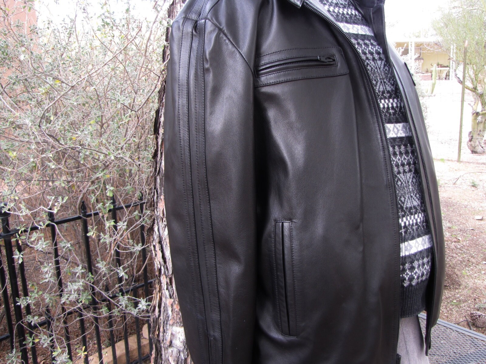 Men's Black Leather Zippered Biker Jacket, Streetwear