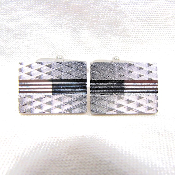 Classic Rectangular Silver Vintage Cufflinks, Men… - image 4