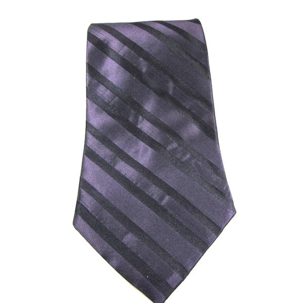 Vintage Mens Striped Necktie, 100% Silk , Purple and Black by Irvine Park Made in the USA