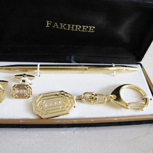 Gift Set For Men,  Art Deco Crystal Cufflinks, Keychain, Pen , Gifts For Him, Birthday, Anniversary, Graduation, Christmas -Husband, Brother