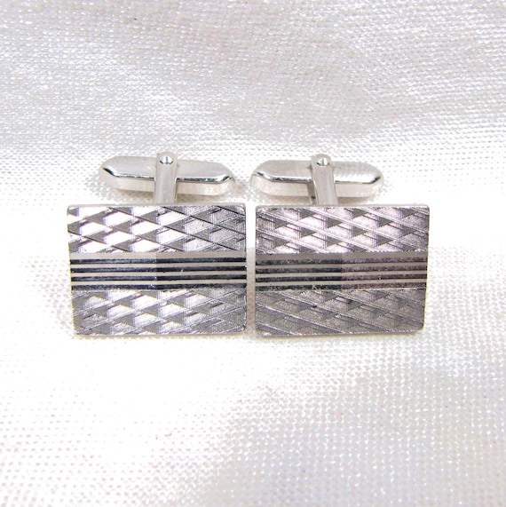 Classic Rectangular Silver Vintage Cufflinks, Men… - image 2