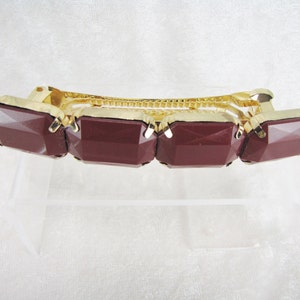 Bold Geometric French Barrette, Faux Red Stones & Gold Tone, Boho Modern Casual, Hair Ornaments Jewelry Decorations Accessories
