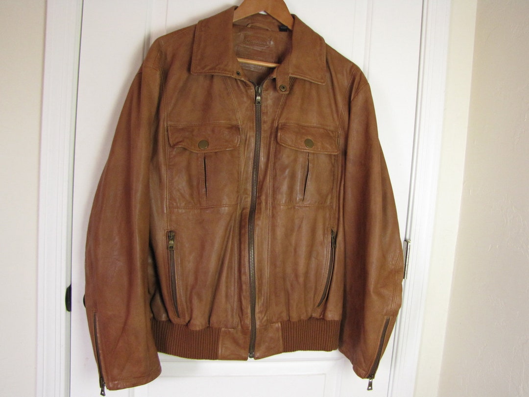 Brown Leather Men's Bomber Biker Jacket Vintage Genuine - Etsy