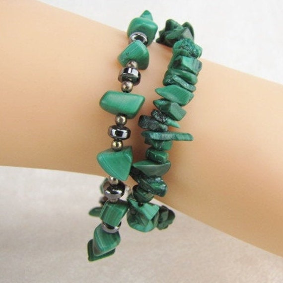Malachite Beaded Stacking Bracelet Set, Green Sto… - image 8
