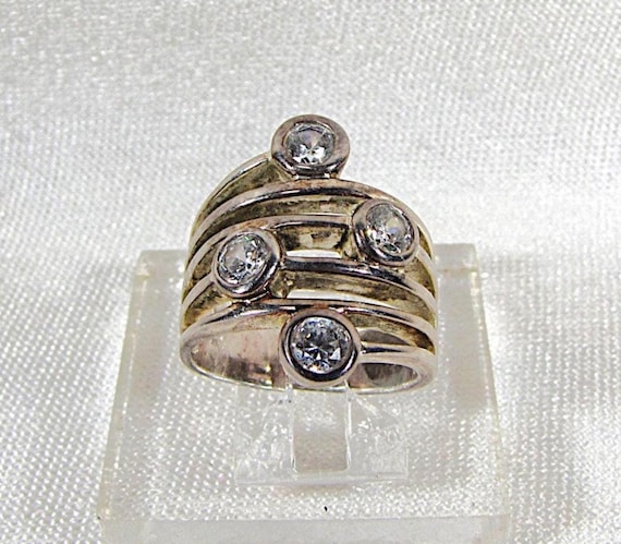 Silver and Crystal Boho Stacking Ring, Unique Sta… - image 1