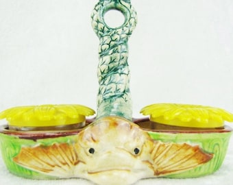 Schlange Salz und Pfefferstreuer, lustiges Shabby Chic Shaker Set, Einzigartiges Kitschy Vintage Keramik Porzellan Geschirr, Japan 1950er Jahre
