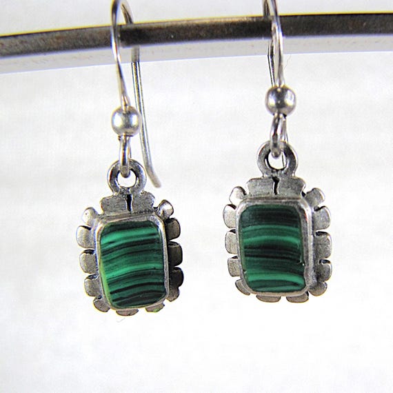 Sterling Silver Dangle Drop Malachite Western Ear… - image 3