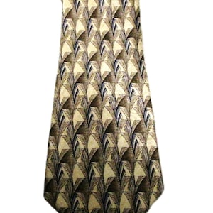 Vintage Men&#39;s Necktie, 100% Silk Tie With Yellow Brown & Blue Pattern, Traditional Neckwear, Fathers Day Gift For Him, Made by Van Heusen