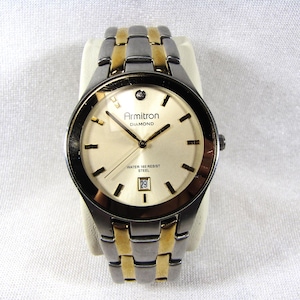 Men&#39;s Vintage Stainless Steel Quartz Battery Wrist Watch, Gold Silver Steel Band, Diamond Accent Analog Fathers Day Gift For Him By Armitron