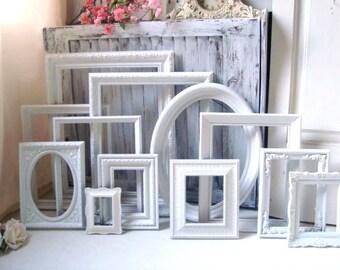 White Vintage Frame Set, Bright White Picture Frames, White Frame Gallery, MADE to Order Picture Frames, Shabby Chic White Wedding Frames