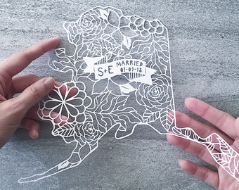 Personalized Wedding Papercut Map, Custom State Art, Unique Guestbook Alternative, Valentine's Day Gift
